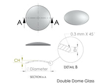 Load image into Gallery viewer, Double Dome Round Mineral Glass , 1.2 mm Thick, Center Height 2.4 mm, Edge Height 1.2 mm - 20.5 to 23.6 mm (MOQ: 5 PCS)
